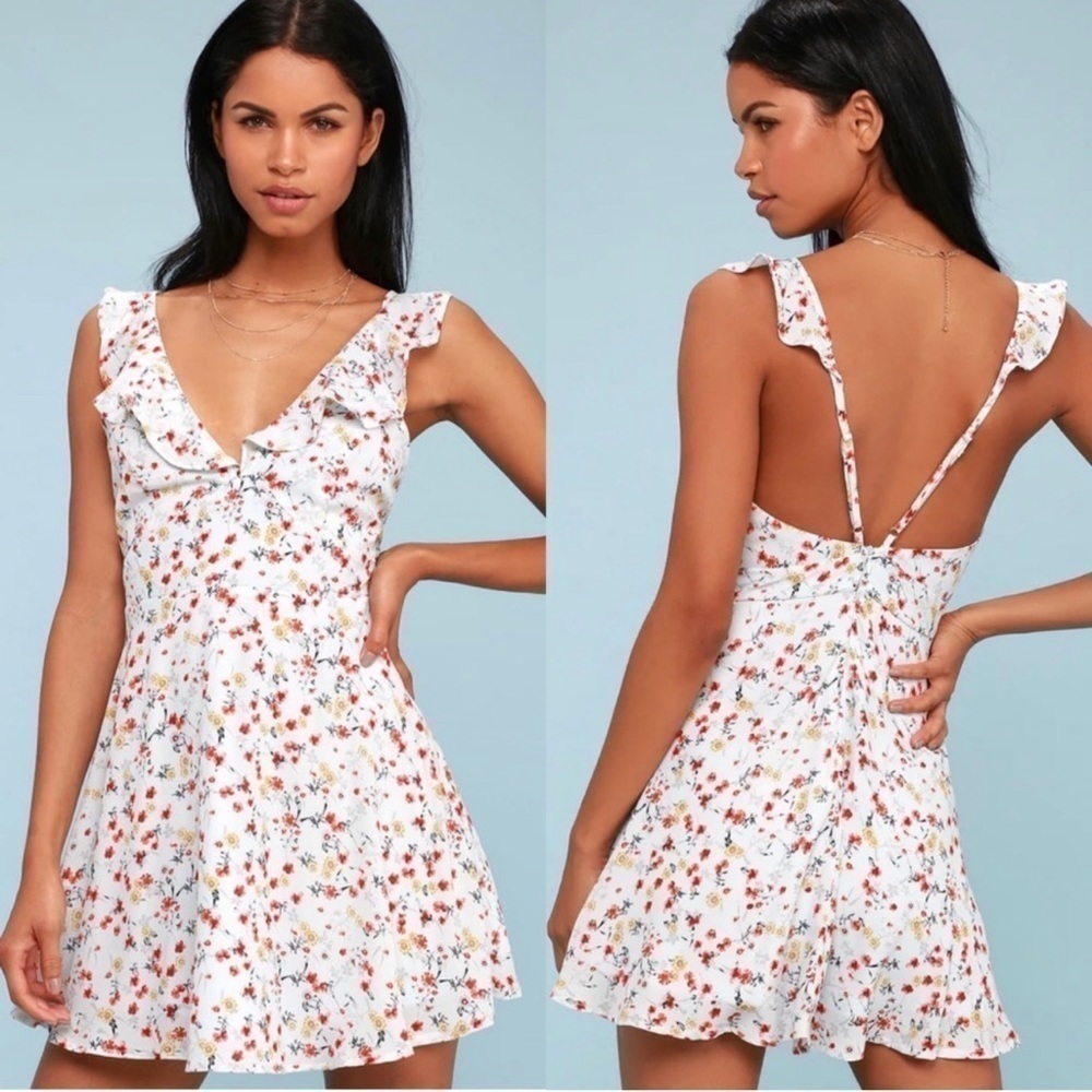 Lulus By the Bouq Floral Ruffle Mini Dress